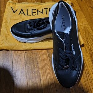 Valentino By Mario Valentino Thor Leather Sneakers Black Sze 10 Brnd New